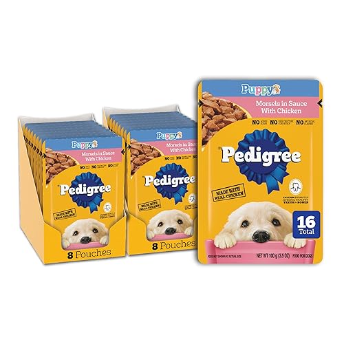 Pedigree Puppy Food Morsels in Sauce, Wet Dog Food Pouches, Chicken Flavor, 3.5 oz. Pouches, 16 Count