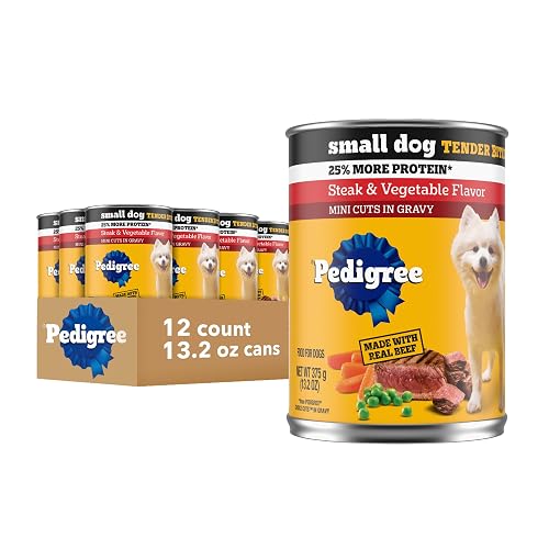 Pedigree Small Dog Tender Bites in Gravy Wet Dog Food Cans, Steak & Vegetable Flavor, 13.2 oz. Cans, 12 Count