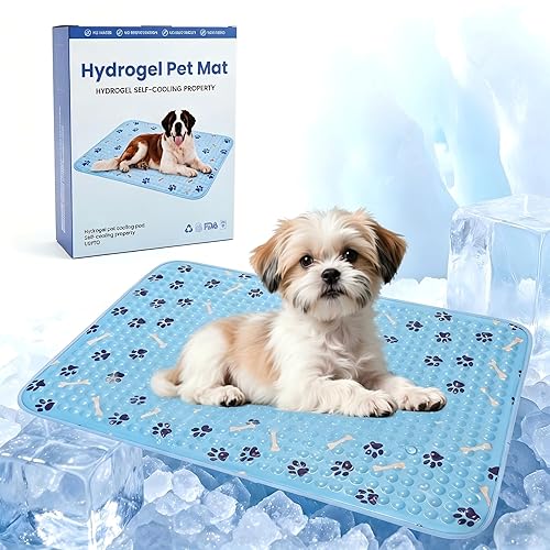 Pet Cooling Gel Pad with Patent Technology, 20in Dog Cooling Mat for Summer, Self-Cooling Mat for Medium/Small Dogs, Non-Slip Waterproof Durable Mat for Dog Beds, Car, Indoor & Outdoor Use