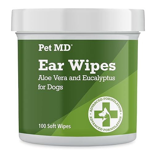 Pet MD Dog Ear Cleaning Wipes – Otic Cleanser for Dogs, Soothing Ear Care with Aloe Vera & Eucalyptus, Regular Wipes, 100 Count