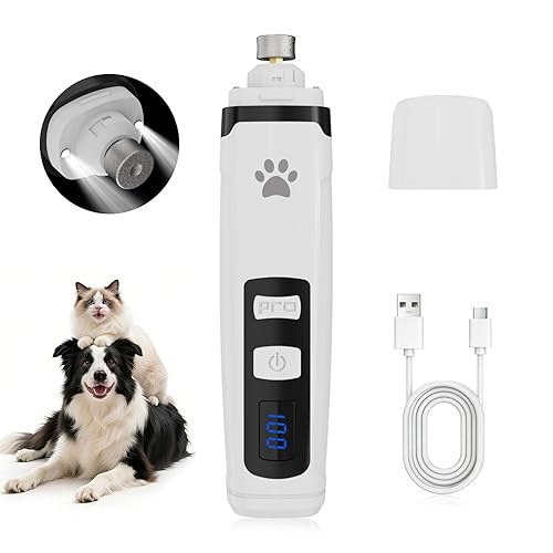 Pet Nail Grinder for Dogs & Cats, 6700 RPM Electric Dog Nail File with 1500mAh Battery & 4H Runtime, with Dual LED Lights, 2-Speed Rechargeable Pet Grooming Kit, Type-C Charging
