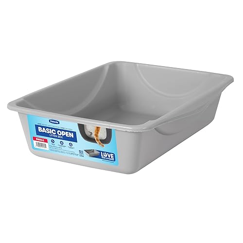 Petmate Basic Open Cat Litter Pan, Multidirectional Easy to Clean Plastic Litter Box, Gray, Made in USA, 14.5" x 10.5" x 3.5", Small Recommended for Kittens and Small Cats