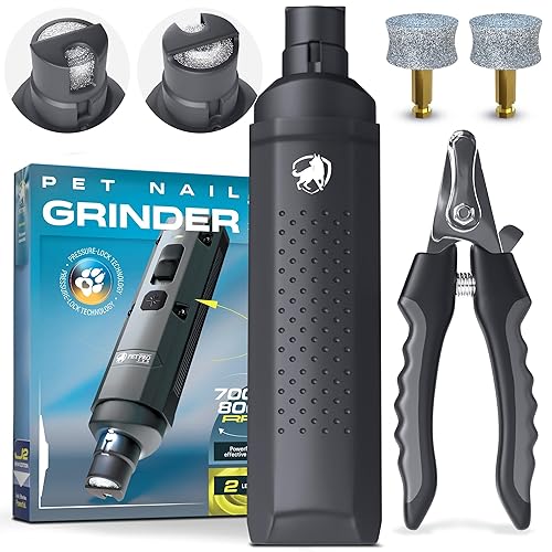 PETPROVED Dog Nail Grinder Quiet Dog Nail File Pet Toenail Grinder for Dogs Quiet Cat Electric Drill Trimmer for Large Dogs Small Medium Pet Electric Trimmer Drill for Dogs with Guard (Grey)