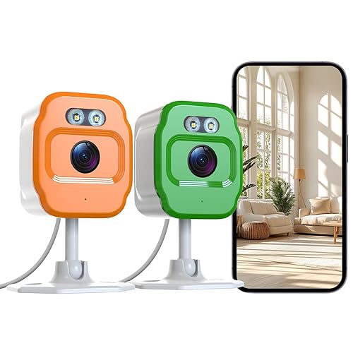 PHANSATIM 2Pcs 1080P WiFi Security Cameras, Baby Monitor Indoor Security Camera, Cat&Dog Camera with Motion Detection Indoor Camera, Full Color Night Vision,Two-Way Voice and Siren, Cloud Storage
