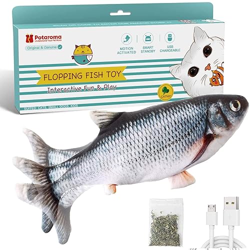 Potaroma Cat Toys Flopping Fish with Catnip, Moving Kitten Kicker, Floppy Wiggle Carp for Small Dogs, Interactive Motion Kitty Exercise, 10.5 Inches
