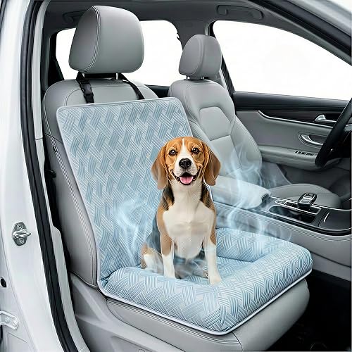 Premium Cooling Dog Car Seat Mat for Small Dogs & Puppies, Breathable Puppy Car Seat for Front & Back Seat Travel, Cool-to-Touch Washable Pet Travel Lounge Mat with Supportive Bolster