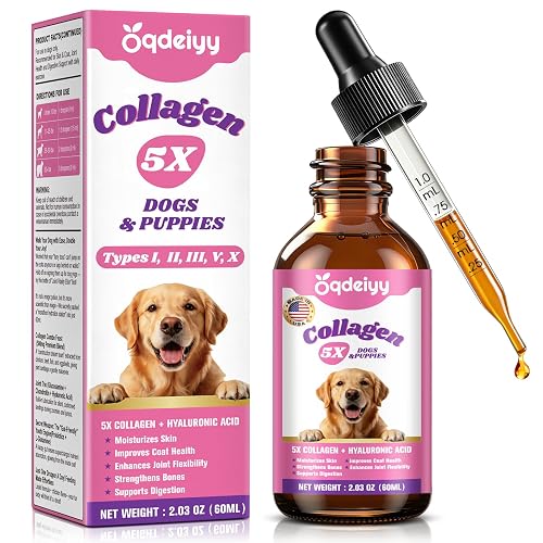 Premium Liquid Collagen for Dogs – 5 Types of Collagen Supplements & Drops for Dogs with Glucosamine, Chondroitin, MSM, Hyaluronic Acid & Probiotic – Supports Healthy Skin, Joints & Gut -60ml