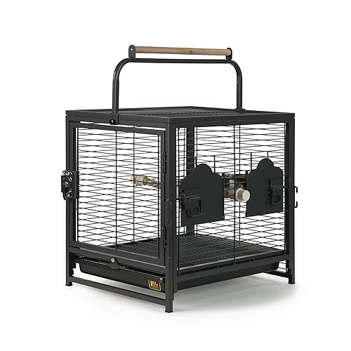 Prevue Pet Products Playtop Travel Carrier - Outdoor Travel Bird Cage for Small Parrots & Birds, Front Facing Door, Rope Perch, Lightweight & Portable, Easy Transport - Black