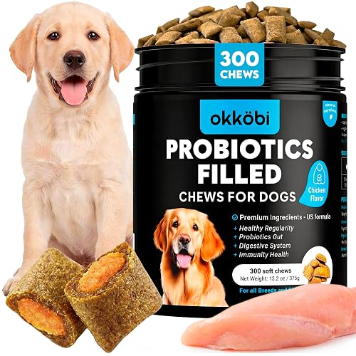 Probiotics for Dogs Chews 300PCs - Digestive, Gut Health & Diarrhea Support - US Formula with Dog Probiotics, Enzymes & Natural Ingredients - Crunchy & Creamy Chicken
