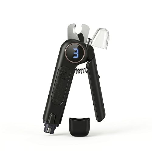 Professional 2-in-1 Dog Nail Clippers and Grinder with LED Light,Heavy Duty HRC-48 Deep-U Blade for Thick Nails, Ultra Quiet Rechargeable Pet Nail Trimmer for Large Dogs & Cats, Black