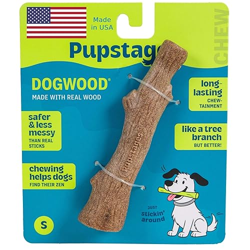 Pupstages Dogwood Dog Chew Toy, Made in the USA – Real-Wood Blend, Natural Flavor & Texture, Moderate Chewers, Small, 5.4"