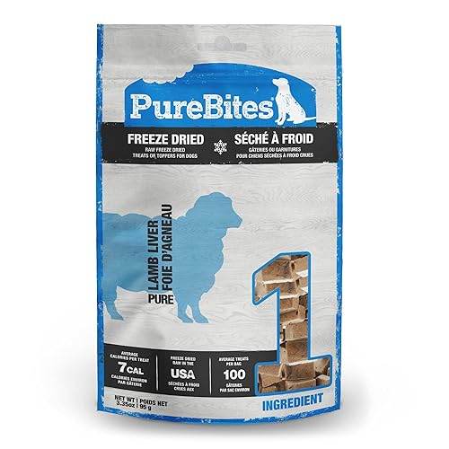 PureBites Lamb Liver Freeze Dried Dog Treats, 1 Ingredient, Made in USA, 3.35oz