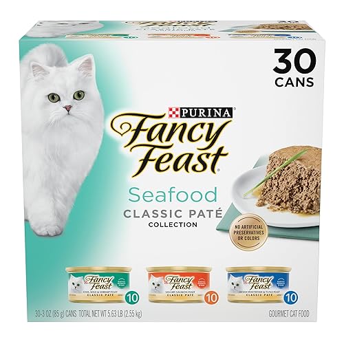 Purina Fancy Feast Seafood Classic Pate Collection Grain Free Wet Cat Food Variety Pack - (Pack of 36) 3 oz. Cans