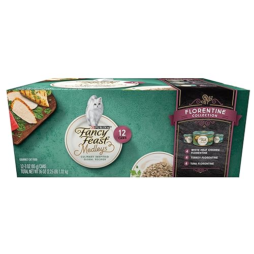 Purina Fancy Feast Wet Cat Food Medleys Florentine Wet Cat Food Variety Pack - (2 Packs of 12) 3 oz. Cans