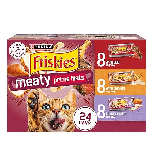Purina Friskies Gravy Wet Cat Food Variety Pack, Prime Filets Meaty Favorites - (Pack of 24) 5.5 oz. Cans