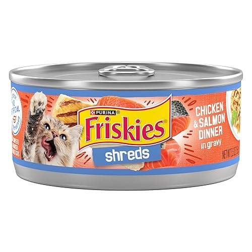 Purina Friskies Shreds Chicken and Salmon Dinner in Wet Cat Food Gravy - (Pack of 24) 5.5 oz. Cans