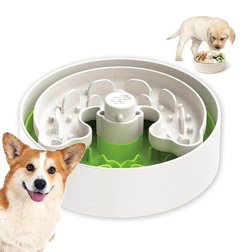 Puzzle Feeder Slow Feeder Dog Bowl for Puppies with Non-Slip Base - Adjustable Speed Design, Removable Puzzle Inserts & Dishwasher Safe, Green