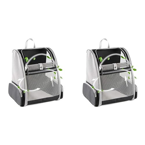 Qpets® Breathable Design Cat Bag Carrier Backpack for Hot Weather Expandable Dogs Cage Pet Travel Case for Small Pets Grey 2PCS