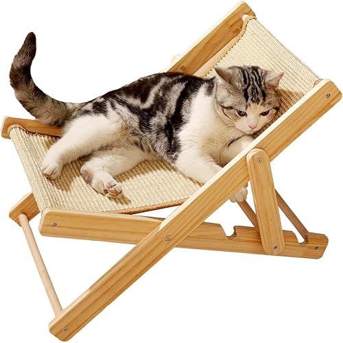 Qpetsยฎ Brown Cat Scratcher Bed, Cat Scratcher with Adjustable Height, Sisal Hemp Wooden Cat Chair Ideal for Feline Relaxation and Furniture Protection - 23.6 x 15.7 x 3.9 Inches