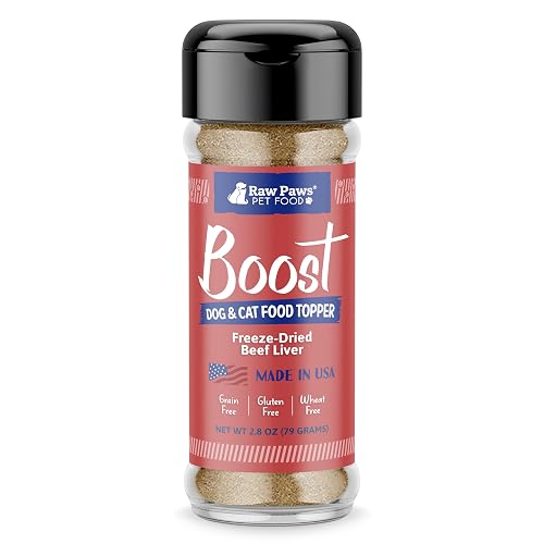 Raw Paws Boost Pet Food Topper Freeze-Dried Beef Liver, 2.8-oz, Made in USA, Dog Food Toppers for Picky Eaters, Cat Gravy Dog Gravy Topper for Dry Food, Beef Liver Sprinkles for Dogs, Cat Food Toppers
