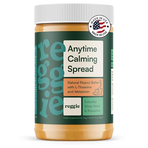 Reggie Calming Peanut Butter for Dogs, 100% Natural Dog Peanut Butter with Melatonin & L-Theanine, Lick Mat Spread for Short-Term Dog Anxiety Relief, Made in USA 16oz