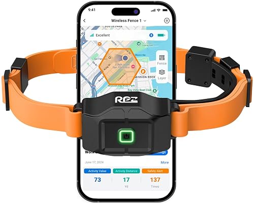 RPZ GPS Wireless Dog Fence Collar with App, No Subscription, 2-in-1 Dog Fence & Training Collar, Adjustable IP67 Water-Resistant Electric Fence Collar for Outdoor, Orange