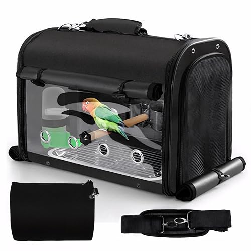 Sanmoncare Bird Carrier Bag Cockatiel Travel Cage with Stand, Lightweight Travel Carrier for Small Bird, Portable Parrot Travel Bag, Pet Transparent Travel Backpack