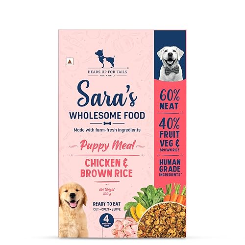 Sara's Wholesome by HUFT Chicken & Brown Rice Meal β 100 gm (Pack of 10) | Value Pack | Wet Nutrition for Growing Dogs | High-Protein Recipe | No Preservatives or Additives