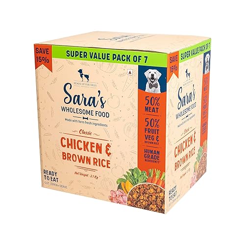Sara's Wholesome by HUFT Classic Chicken & Brown Rice Dog Food β 300 gm (Pack of 7) | Value Pack | Wet Gravy Meal for All Breeds & Life Stages | No Artificial Flavours, Preservative-Free