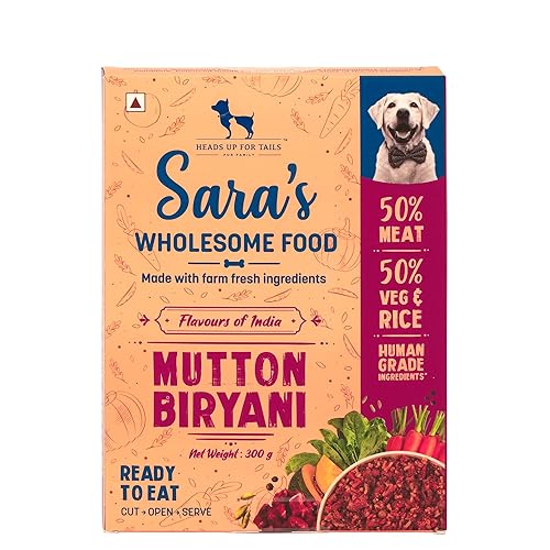 Sara's Wholesome by HUFT Mutton Biryani Dog Food โ 300 gm | 100% Human-Grade Ingredients | Nutritionally Balanced Meal | Suitable for All Breeds & Life Stages