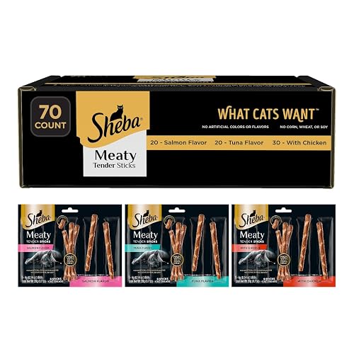 Sheba Meaty Tender Sticks Cat Treats Chicken, Tuna Flavor, or Salmon Flavor, 0.14 oz., 70 Count