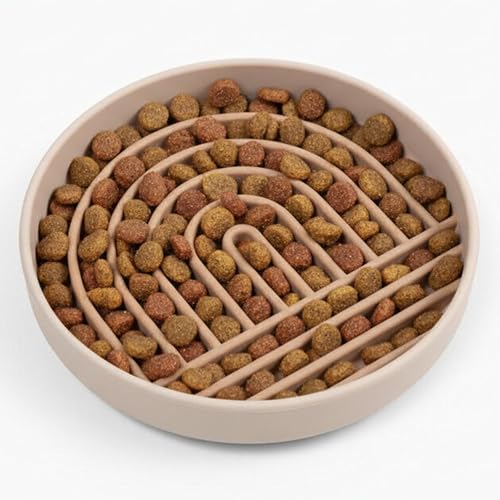 Should We Go? Slow Feeder Dog Bowls - Medium Size Silicone Slow Eating Dog Bowl for Puppies & Dogs with Suction Cup -Dishwasher-Safe, Lick Mat Design, Reduces Gulping,for All Breeds,7.5”x1.5”- Sand