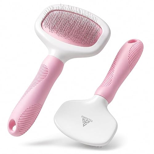 Slicker Brush for Dogs & Cats Deshedding Dog Brush for Long & Short Hair, Removes Undercoat, Mats & Tangles, Skin-Friendly Dog Grooming Comb for Shedding Control (Pink)