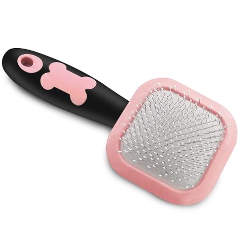 Slicker Brush for Dogs - Gently Cleaning Pin Brush for Shedding, Small Dogs, Puppy, Yorkie, Poodle, Rabbits, Cats - Pink