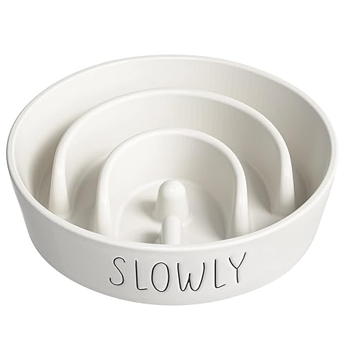 Slow Feeder Dog Bowl - 1.5 Cups Ceramic Puzzle Feeder for Small & Medium Breeds, Maze Design Bowl for Puppy & Fast Eaters, White Pet Dish to Control Eating Speed