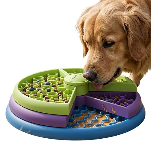 Slow Feeder Dog Bowl – 3-Level Puzzle Feeder for Large, Medium & Small Dogs | Spinning Lick Bowl for Liquid Treats, Peanut Butter & Wet Food | BPA-Free Dog Enrichment Bowl