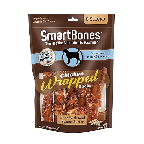 SmartBones Chicken-Wrapped Sticks, Treat Your Dog to a Rawhide-Free Chew Made With Real Chicken and Peanut Butter, 7 Ounce (Pack of 1)