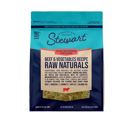 Stewart Raw Naturals Freeze Dried Raw Dog Food or Meal Topper, Beef & Vegetables Recipe, 8 Ounce Bag, Complete and Balanced Nutrition