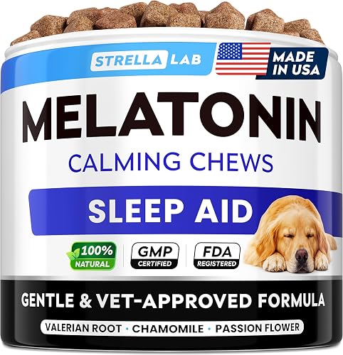 STRELLALAB Melatonin for Dogs to Sleep 6mg - Doggie Sleep Aid Treats - Sleeping Pills for Anxiety - Extra Strength Calming Chews Large & Small Breed Help Sleep at Night - Made in USA - 60Ct