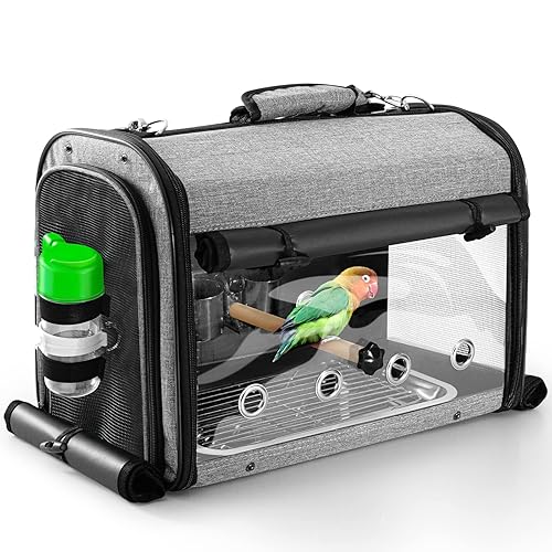 SUERTREE Bird Carrier Bag with Stand, Lightweight Backpack for Parrot, Portable Cockatiel Travel Cage with Accessories, Pet Transparent Breathable Carrier