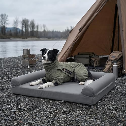 Sytopia Waterproof Outdoor Dog Bed for Large Dogs, Orthopedic Egg Crate Foam Pet Bed with Removable Washable Cover, Indoor Outdoor Dog Bed for Patio, Crate, Camping, Travel & Home