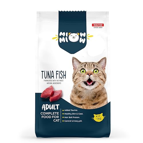 Taiyo Miow Miow Adult Cat Food, Tuna Fish Flavour, 1kg | Complete & Balanced Dry Diet with Natural Ingredients, Vitamins & Minerals