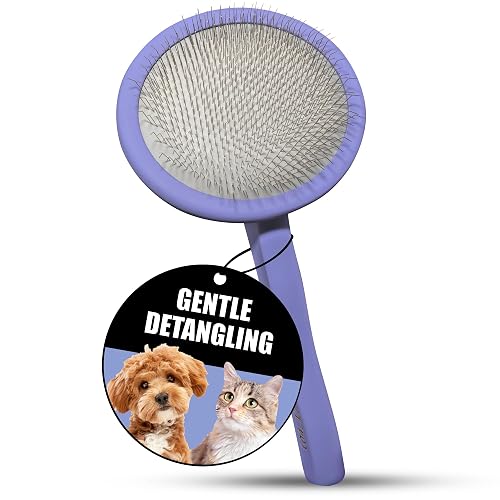 Tauro Pro Line Slicker Brush for Dogs & Cats, Deshedding, Dematting & Detangling Grooming Tool for Medium to Long Coats, Ideal for Cocker Spaniels, Round Flexible Cushion, Purple, Medium Size (M)
