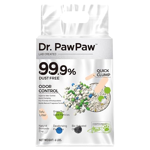 Tofu Cat Litter, Dr. PawPaw Clumping Cat Litter, Green Tea Scent 6 lb, Dust-Free Keep Kitty Tidy, Superior Odor Control Keep Step Fresh