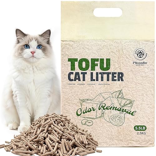 Tofu cat Litter - Micoodor Odor Control cat Litter, Clumping, Flushable, Dust Free, Ultra Absorbent and Fast Drying, 100% Natural Ingredients Fig Extract, Superior Odor Control (5.5lbx1bags)