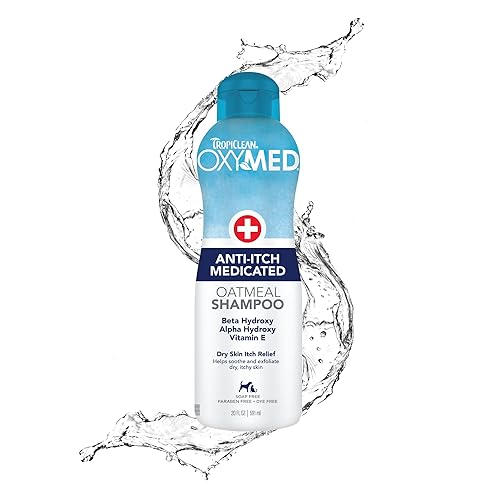 TropiClean OxyMed Dog Shampoo for Allergies and Itching , Medicated Oatmeal Shampoo for Dry Itchy Skin, Seborrhea, & Hot Spots, Cat Safe, 20oz.