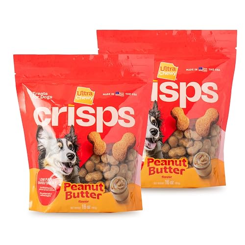 Ultra Chewy Crisps Dog Cookies - Low Fat Baked Treats Made in USA - No Artificial Flavors, Added Salt, or Sugars - Suitable for Small, Medium, Large Dogs - 2 Pack