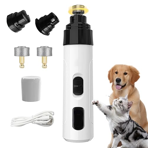 Upgraded Quiet Dog Nail Grinder, Professional 2-Speed Rechargeable Pet Nail Trimmer for Small/Medium/Large Dogs & Cats, Painless Paw Grooming with 2 Replacement Grinding Heads(M1)