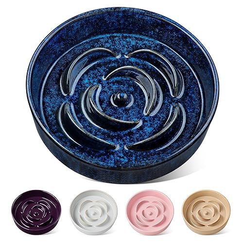 vancasso Slow Feeder Dog Bowl, 1.5 Cups Ceramic Slow Feeder for Medium Breed, Puzzle Maze Dog Food Bowl for Fast Eater, Blue