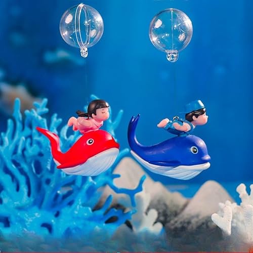 VAYINATO® Floating Pair on Whale Aquarium Decor, Premium Resin Fish Tank Ornament, Waterproof & Fade-Resistant, Floating Whale Decoration for Aquarium & Bowl